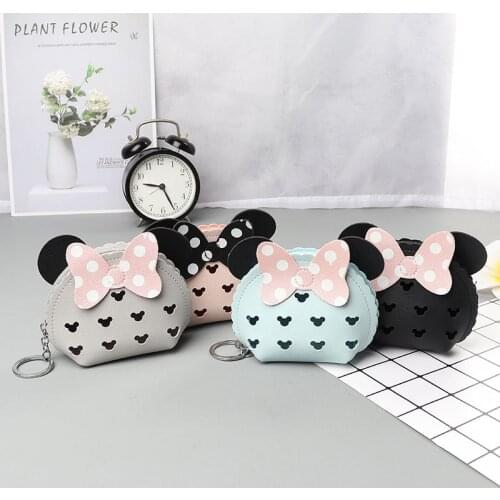 Disney Minnie Hollow PU Coin Purse Cute Cartoon coin bag Lady Wallet Multifunction Coin Bag Headphone Bag card holder
