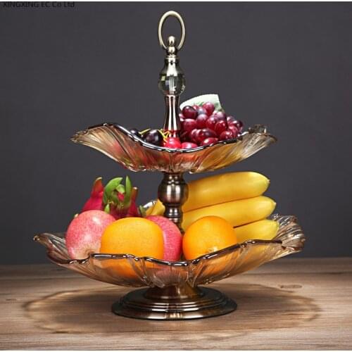 European Style Crystal Glass Double-layer Fruit Tray Creative Home Decoration Living Room Coffee Table Three-layer Fruit Tray