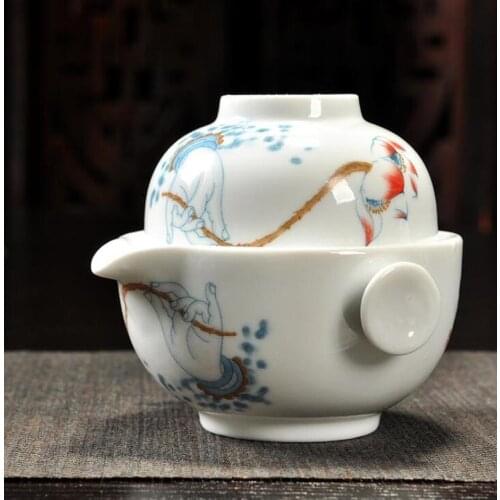 Chinese Kung Fu Porcelain Tea Set Include 1 Pot 1 Cup, High Quality Elegant Gaiwan,Beautiful and Easy Teapot Kettle.Coffee Cup