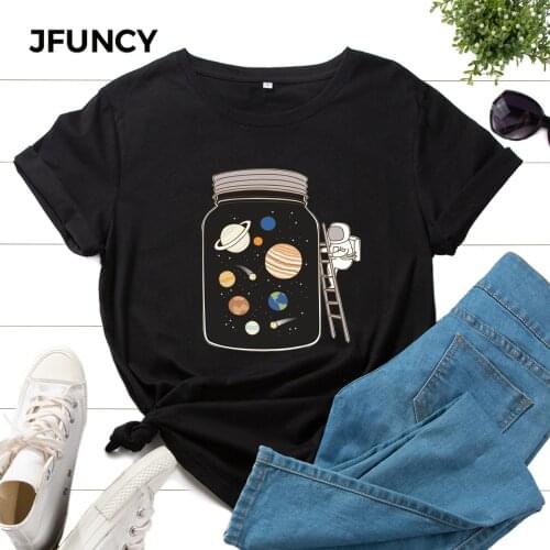 JFUNCY Women Oversized Cotton T-shirts Harajuku Graphic Female Tee Shirts Plus Size Summer Tops Woman Clothes Mujer Camisetas