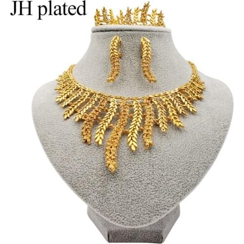JHplated Fashion African Ethiopian Eritrean Shiny Jewelry Gold Sets Necklace / Earrings / Ring / Bracelet Wedding gifts