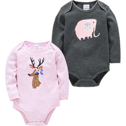 Kavkas ropa bebe Baby Clothes 2 Pcs/set Spring Cotton Girl Bodysuit Full Sleeve O-neck Cartoon Print Jumpsuit 0-12m Clothing