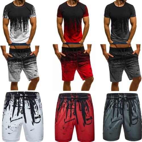 Mens Shorts T-Shirt Suit Sports Graffiti Splash Ink Short Solid Color Pants Sports Pants Summer Hip-Hop Street Sports ShortsTop