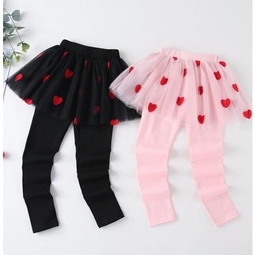 Girls Love Skirt Leggings Fake Two-piece Culottes 2021 New Summer Princess Fashion Tight Mesh Culottes Kids Leggings