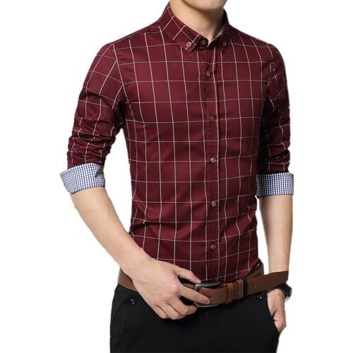Left ROM 2021 New Mens Fashion Boutique Cotton Grid Business Long Sleeve Shirts Male Slim Large Size Casual Long-sleeved Shirts