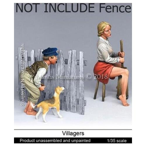 1/35 Country Girl AND LITTLE Boy and dog Resin Model Miniature figure Unassembly Unpainted