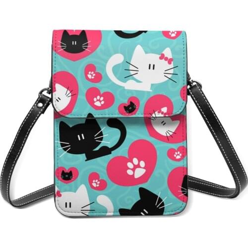 New 2021 Women Messenger Shoulder Straps Bag Romantic Couple Of Cats Card Holders Cell phone Pocket Handbag Ladies Phone Purse