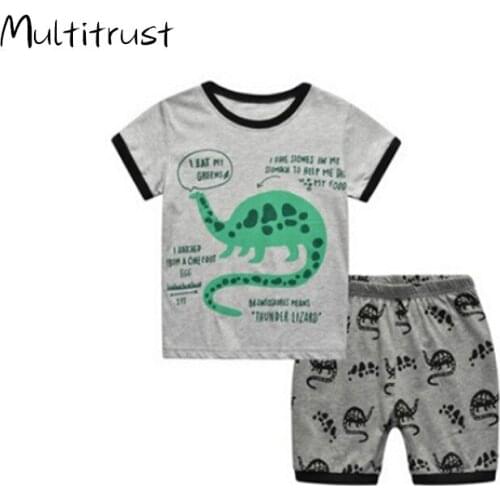 1-7Y Summer Infant Baby Boys Causal Sleepwear Home Clothes Animal Print Short Sleeve T Shirts Shorts Grey Sets