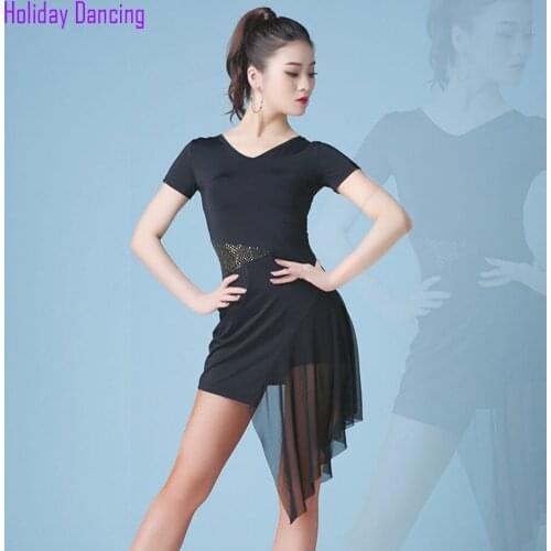Sequins Women Latin Dance Dress Short Sleeve Patchwork Dancing Practise Cloth Samba Tango Chacha Dancing Performamnce SS013