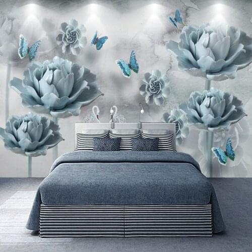 Custom Wall Cloth Modern Fashion Romantic Swan Flowers Murals Wallpaper Living Room TV Sofa Home Decor Waterproof Wall Painting