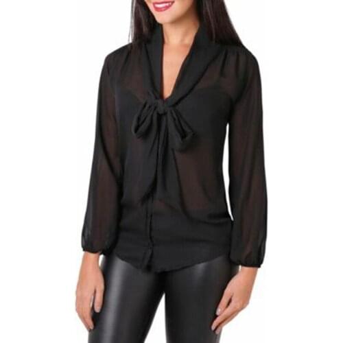 Casual Long Sleeve Blouse Chiffon Multiple Colour Simple New Women Vest GirlS Solid Color Long Sleeve Bow Fashion Shirt