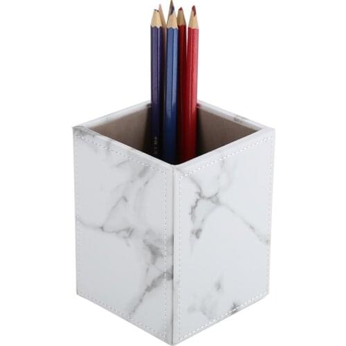 Multi Colors PU Leather Square Pens Pencils Holder Cup Desktop Stationery Organizer Case Office Accessories Container Box