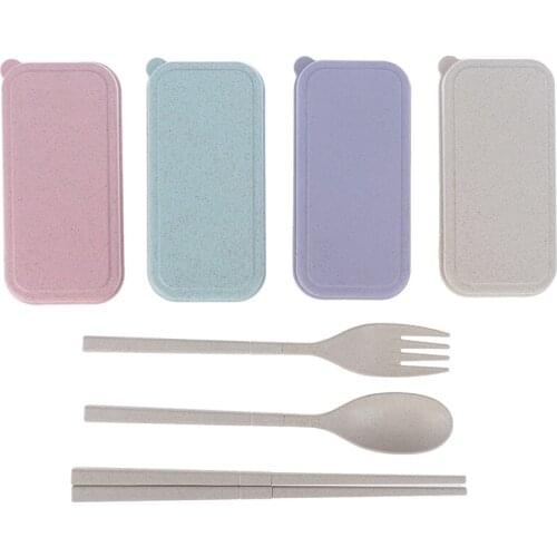 Foldable Folding Chopsticks Tableware Set Portable Wheat Straw Fork Cutlery Set
