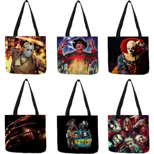 Dropship Customized Horror Movie Freddy Jason Tote Bag For Women Eco Linen Bag With Print Logo Traveling School Shoulder Bags
