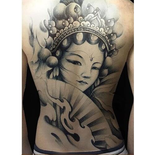 340X480mm Super Big tatuagem Taty Body Art Temporary Tattoo Beauty Carp Skull Flowers Halloween Full Rear Back Tattoos Sticker