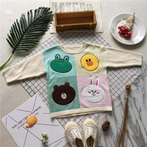Tonytaobaby Fall and Winter Clothes New Style Baby Cartoon Four Grids Pure Cotton Sweater Baby Girl Sweater