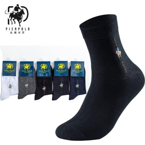 High Quality Fashion 5 Pairs/lot Brand PIER POLO Casual Soft Cotton Socks Business Embroidery Mens Socks Manufacturer Wholesale