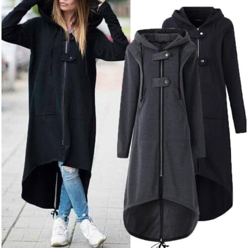 Hooded Long Sleeve Zipper Drawstring Casual Irregular Coat Casual Solid Long Jacket 2020 Women Sweatshirt Plus Size 4XL 5XL