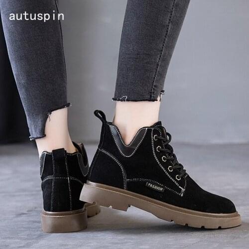 Autuspin Women Ankle Boots Autumn Winter Genuine Leather Round Toe Woman Shoes 2021 Female Fashion Casual Daily Boots Footwear