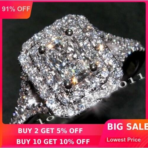 Choucong Full Stone Two row 5A Zircon stone 10KT White Gold Filled Women Engagement Wedding Band Ring Sz 5-11 Gift