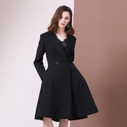 Long Sleeve Elegant Blazer Dress Suit Jacket Coat Slim Dresses Women Female Knee Length Office Lady Black 2020 Autumn Winter