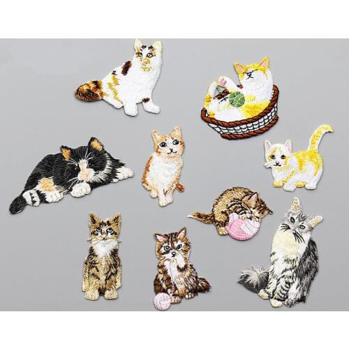 Pet Cat Animal Iron on Patches DIY Applique Badge Stickers Embroidery Applique Sewing Patch Embroidered Patches Cloth Badge