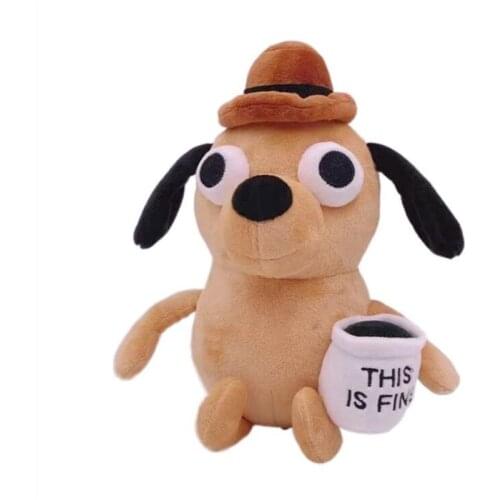 10PC/LOT 25CM This Is Fine Meme Coffee Dog Plush Toy Soft Stuffed Plush Animals Kids Toy Gift for Children Boy Birthday