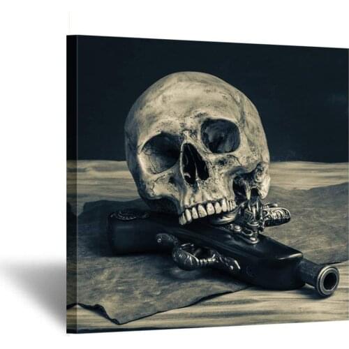 Abstract Skull with a Gun Wall Art Canvas Painting Vintage Poster Prints Home Decor Wall Picture For Living RoomDrop shipping