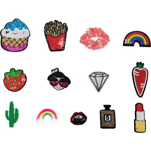 High quality Kids Sequins Hot melt adhesive Applique Embroidery patches stripes Sewing DIY Badges Clothing Accessory C2003-C2034