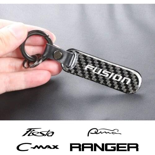 Carbon Fiber Car Styling Keychain Key Chain Ring For Ford Fiesta Fusion Ranger C-Max Puma KA GT Figo Auto Interior Accessories