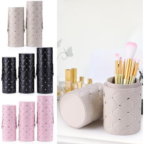 Cylinder Shape Makeup Brushes Box Excellent PU Cosmetic Storage Box Pencil Lipstick Holder Apricot Black and Powder