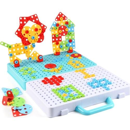 Childrens Drill Toys Baby Creative Screwdriver Mosaic Toy Kids DIY Model Kit Learning Educational Game Screw Puzzle Kit Gift