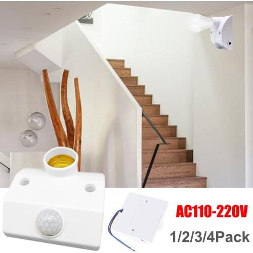 1-4Pcs Energy-Saving Motion Sensor Lamp Holder Lamps E27 Light Base Activated Lamp Socket Motion Sensor E27 Lamp Bulb Holder PIR