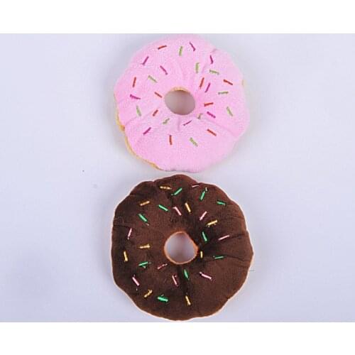 13cm Sightly Pet Chew Cotton Donut Play Dog Toys Lovely Pet Dog Puppy Cat Tugging Chew Squeaker Quack Sound Toy Chew Donut Toy