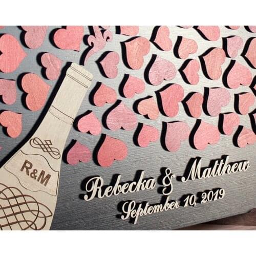 Custom Wedding Guest Book,Alternative Wine Champagne Bottle of Hearts Unique Guestbook,Alternative 3D Wooden Sign Guest Book