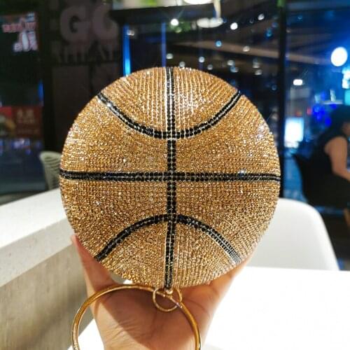 Round Ball Clutch Dinner Purse High Quality Personality Rhinestone Basketball Football Evening Bag Women New Designer Creative