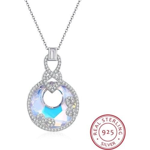 LEKANI Crystals Necklace 925 Crystal Round Pendant Charm Flower Rhinestone Fashion Women Long Necklace 2 colors