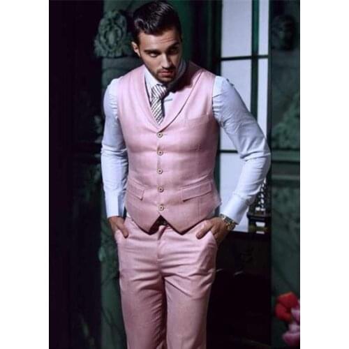 Custom Made Handsome One Button Pink Groom Tuxedos Notch Lapel suits Man Groomsman Men Wedding Suit ( jacket+Pants+vest+tie)