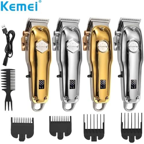 Kemei Professional Hair Clipper Beard Trimmer For Men All Metal Duty Heavy Barber LED Powerful Cordless Clippers Hair Cutting