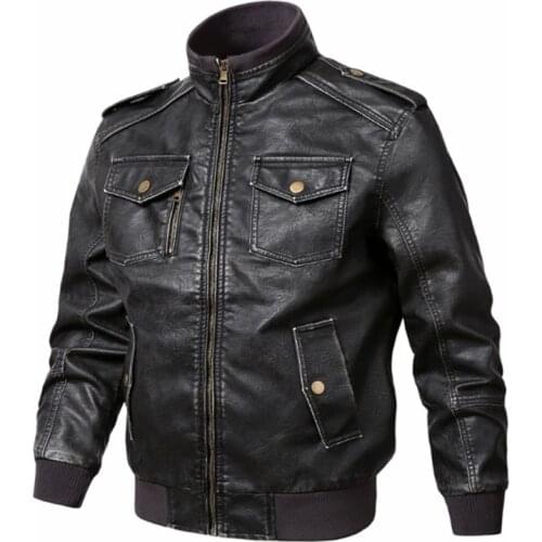 New Autumn Winter Retro PU Leather Mens Clothing Multi-pocket Motorcycle Jacket Zipper Men Leather Jackets Coats High quality