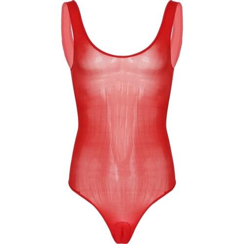 Mens Erotic Lingerie Teddies Bodysuit Sleeveless See-Through Bulge Pouch Soft Smooth Sissy Gay Underwear Sleeveless Nightwear