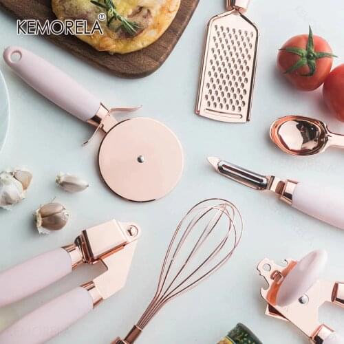 7PC Kitchen Gadget Set Rose Gold Stainless Steel Garlic Press Cutter Scoop peeler cheese Grater Kitchenware Kitchen Accessories