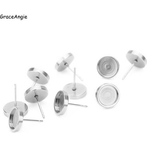 20pcs Ear Studs Cabochon Blank DIY Earring Kits Bezel Tray 6mm 12mm Round Stainless Steel Earrings Base Set Jewelry Accessories