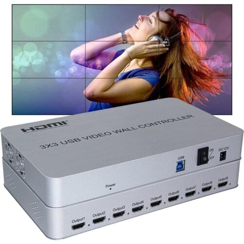 3x3 USB Video Wall Controller HDMI-Compatible Video Wall Processor USB3.0 input max support 4K HD output 1080P Art splicing Wall