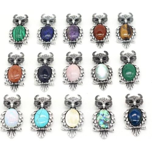 Natural Stone Agates Crystal Owl Amethysts Blue Agates Abalone Shell Rose Quartzs Brooch Pendant Pin for Women Gift Size 28x60mm