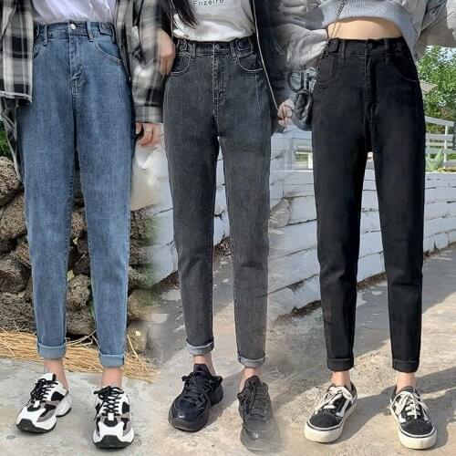 2021 New Women High waist with elastic buttons Denim Harem Pants Jeans Fashion Casual Oversized Street Youth Jeans Plus Size 5XL