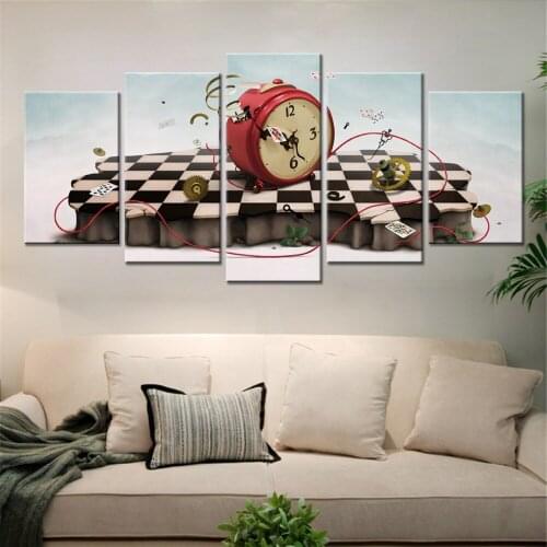 Original Clock Black and White Chessboard Canvas Prints Painting Modern Wall Art Canvas Painting Frameless Drop Shipping