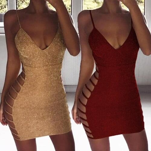 Sexy Women Bodycon Dress Sleeveless V Neck Spaghetti Strap Stretchy Package Hip Short Mini Dress Womens Club Dress Vestido