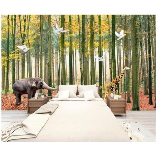 Custom photo 3d wall paper Simple tree forest elephant giraffe background Home improvement living room wallpaper for walls 3 d