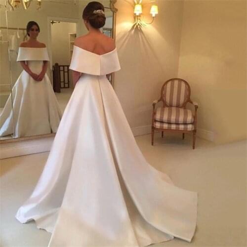 NUOXIFANG Simple White Satin Wedding Dresses off the shoulder Bride Dresses Cheap Wedding Gowns Vestidos De Noiva